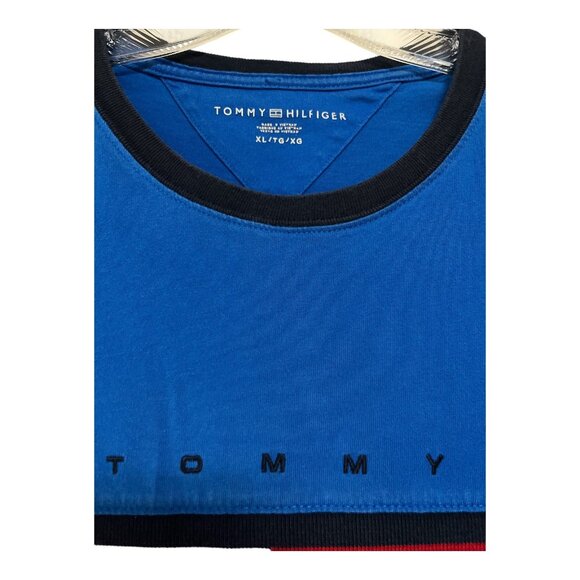 Tommy Hilfiger Men's XL T-Shirt – Blue Cotton Logo Tee, Crew Neck, Short Sleeve, - Picture 2 of 4